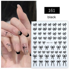 5D Minimalist Embossed Bow Nail Stickers (Black/White/Silver)
